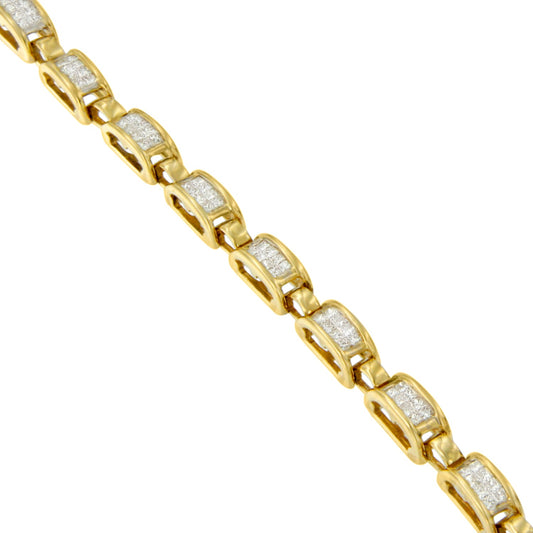 10K Yellow Gold 2.0 Cttw Invisible-Set Princess Cut Diamond Rectangular Link Bracelet (I-J Color, SI2-I1 Clarity) - 7"