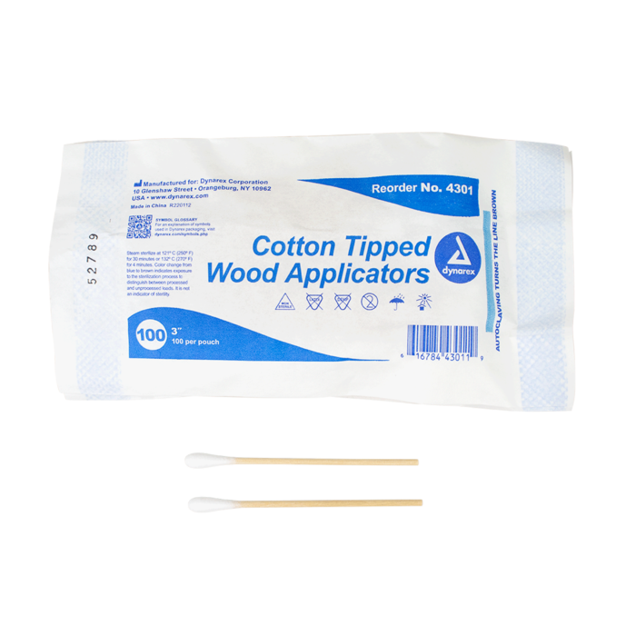 Cotton Tipped Wood Applicators Non-sterile 3in